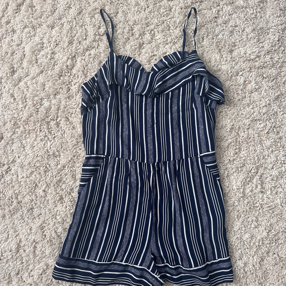 LOFT Navy and White Striped Jumpsuit